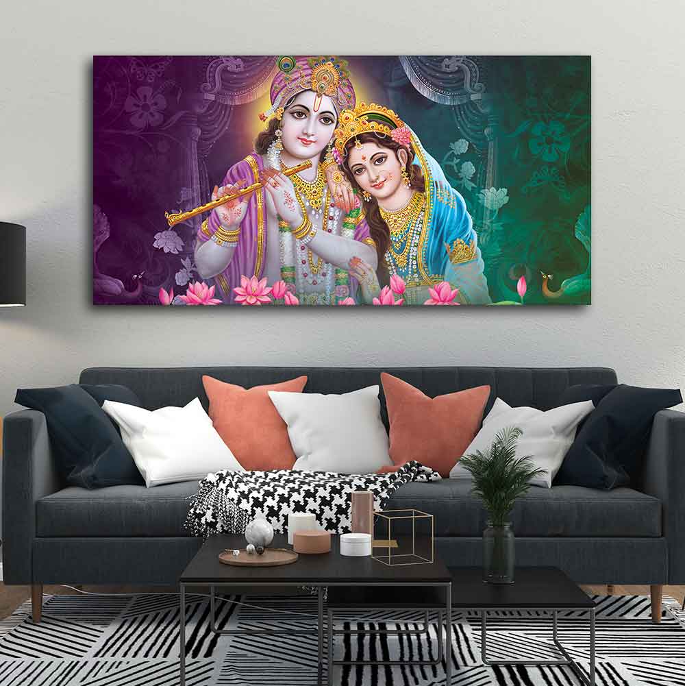 Colorful Wall Painting of Lord Radha Krishna - Image 2