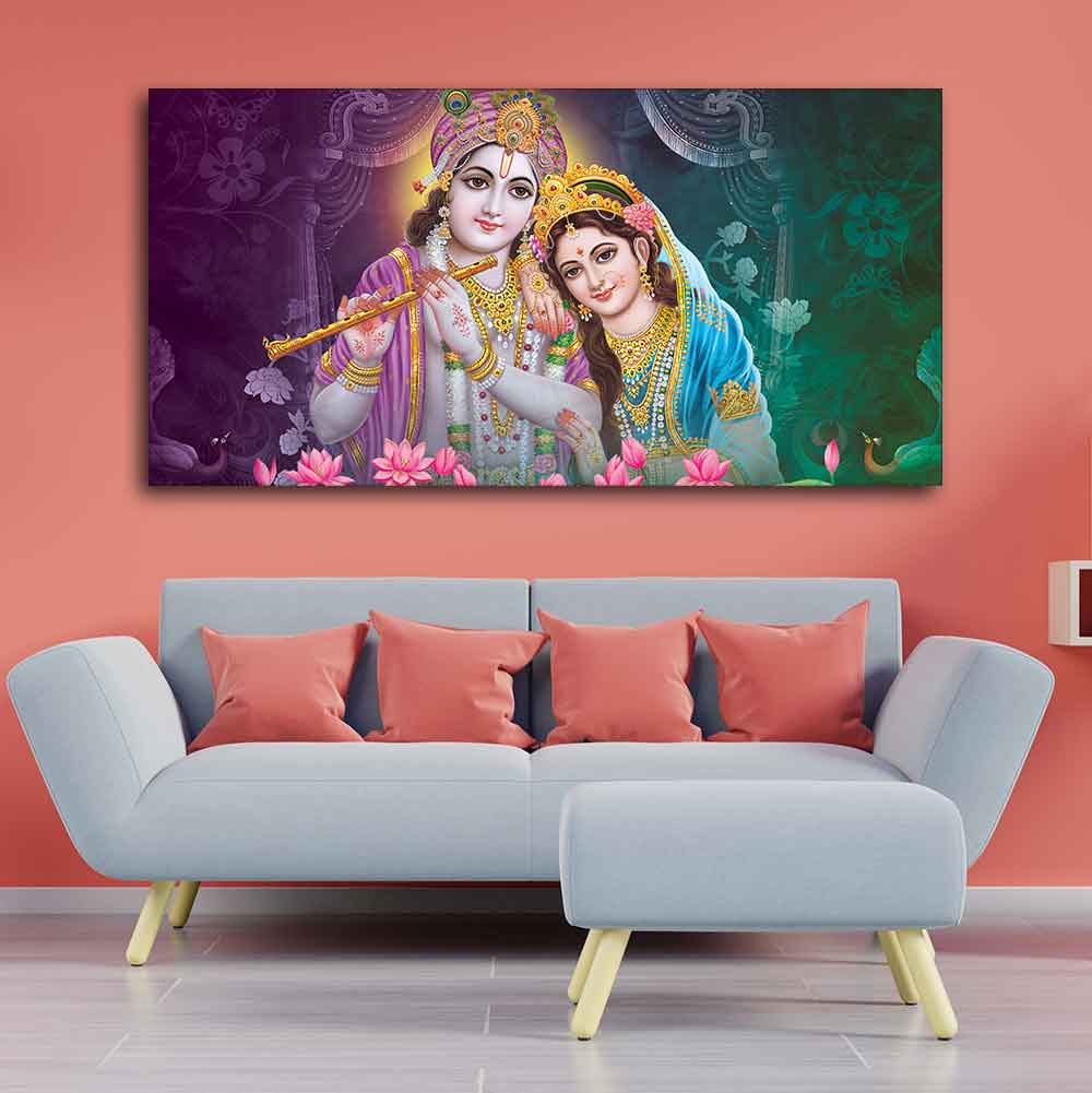 Colorful Wall Painting of Lord Radha Krishna - Image 3