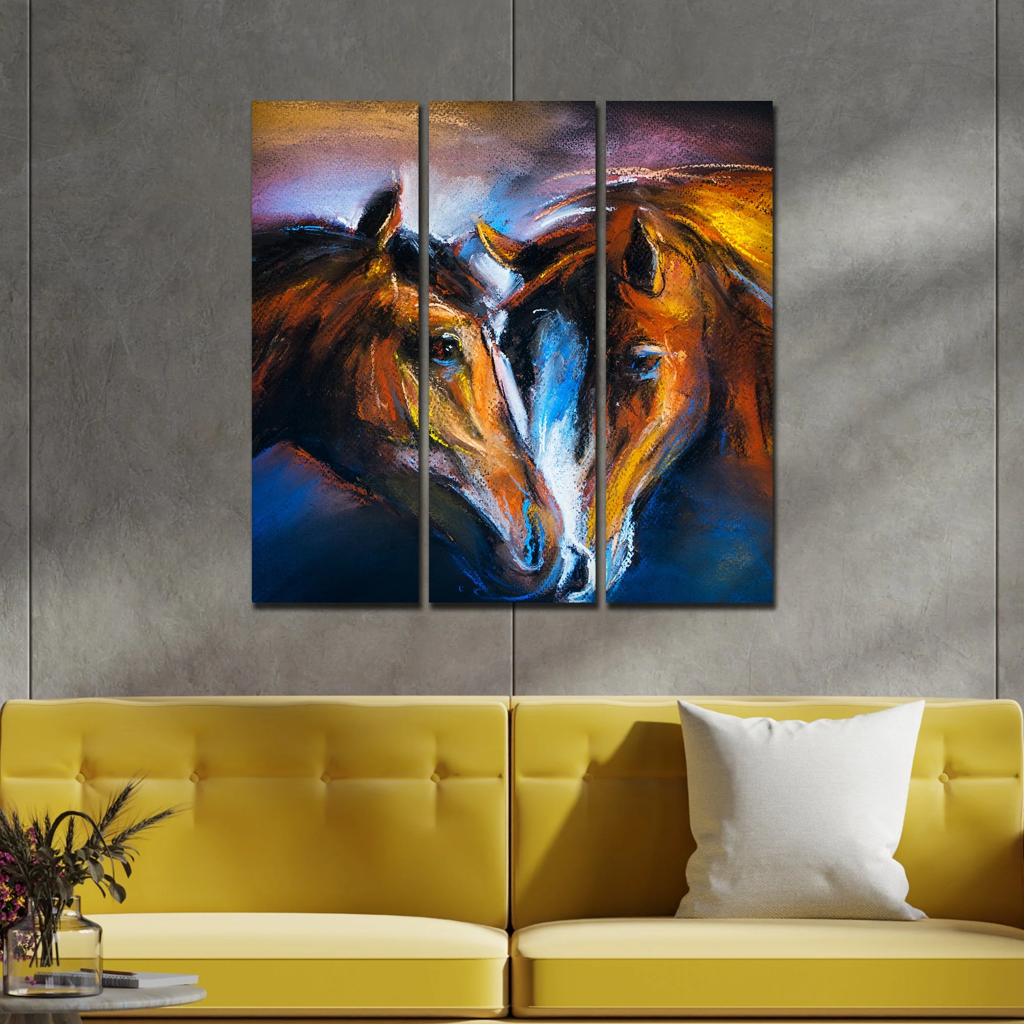 A Couple of Horses Canvas Wall Painting of 3 Pieces - Image 2