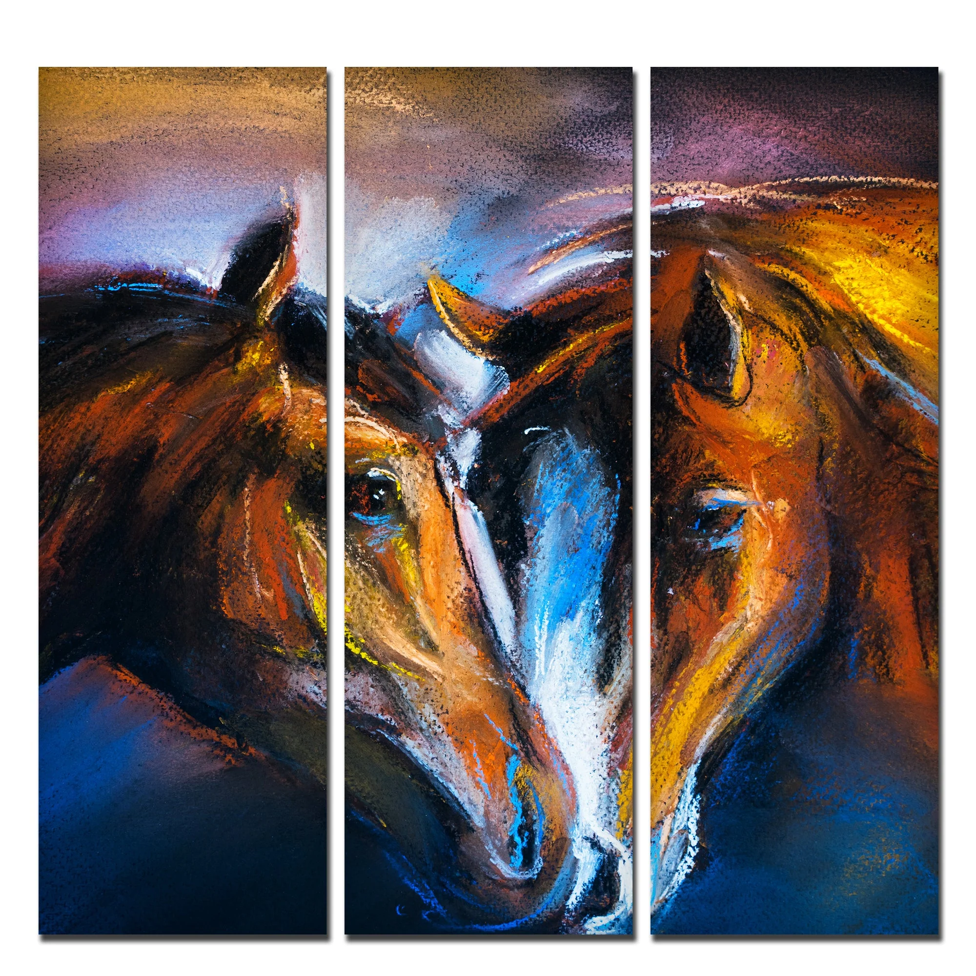 A Couple of Horses Canvas Wall Painting of 3 Pieces - Image 4