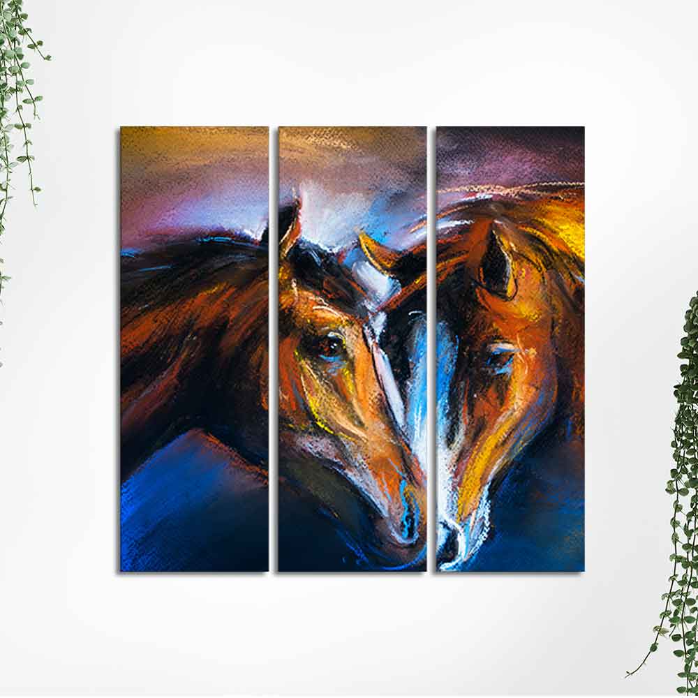 A Couple of Horses Canvas Wall Painting of 3 Pieces - Image 5