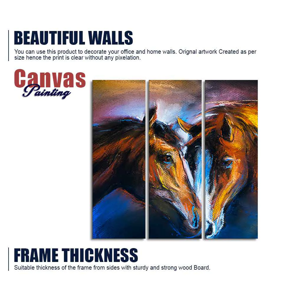 A Couple of Horses Canvas Wall Painting of 3 Pieces - Image 6