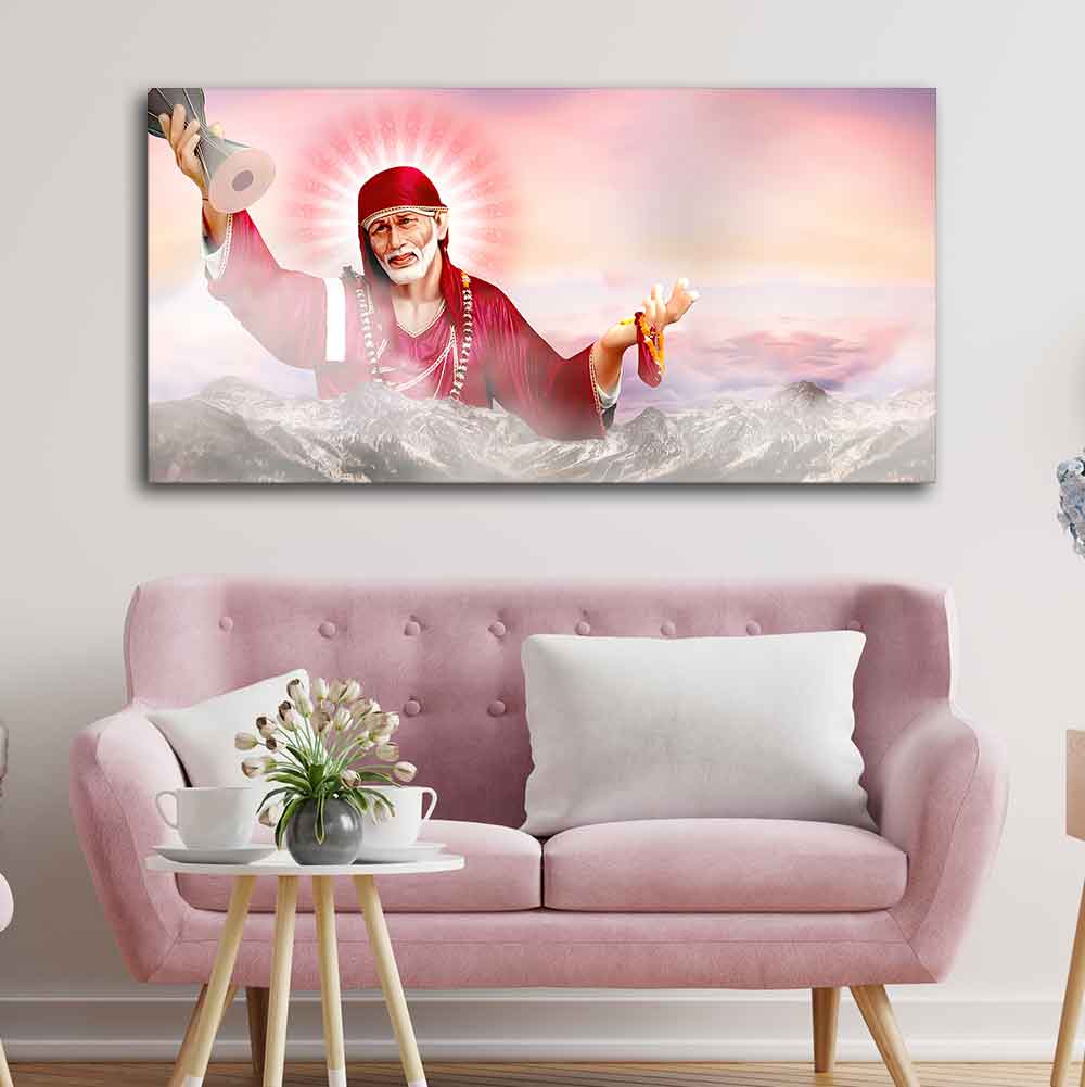 Big Size Devotional Sai Baba Wall Painting - Image 2