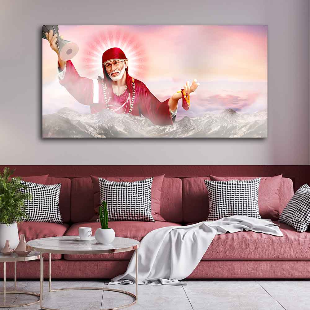 Big Size Devotional Sai Baba Wall Painting - Image 3