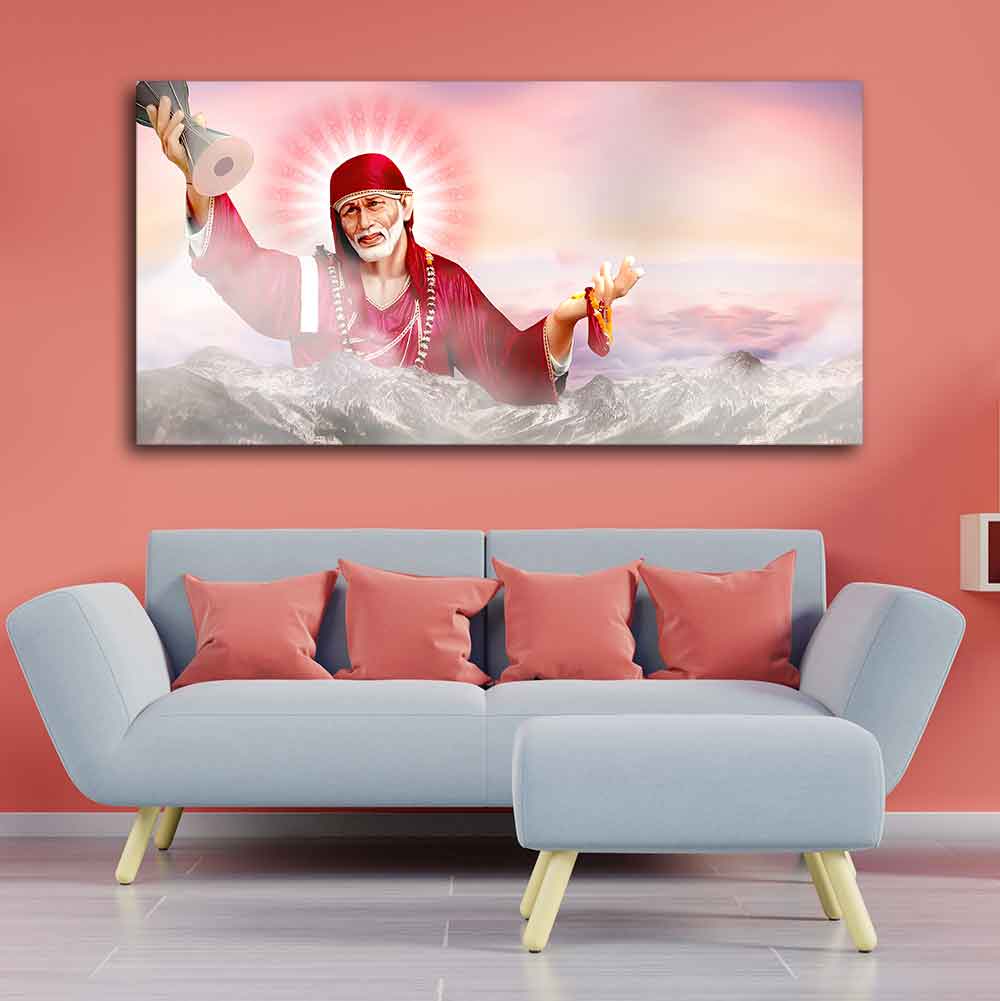 Big Size Devotional Sai Baba Wall Painting - Image 4