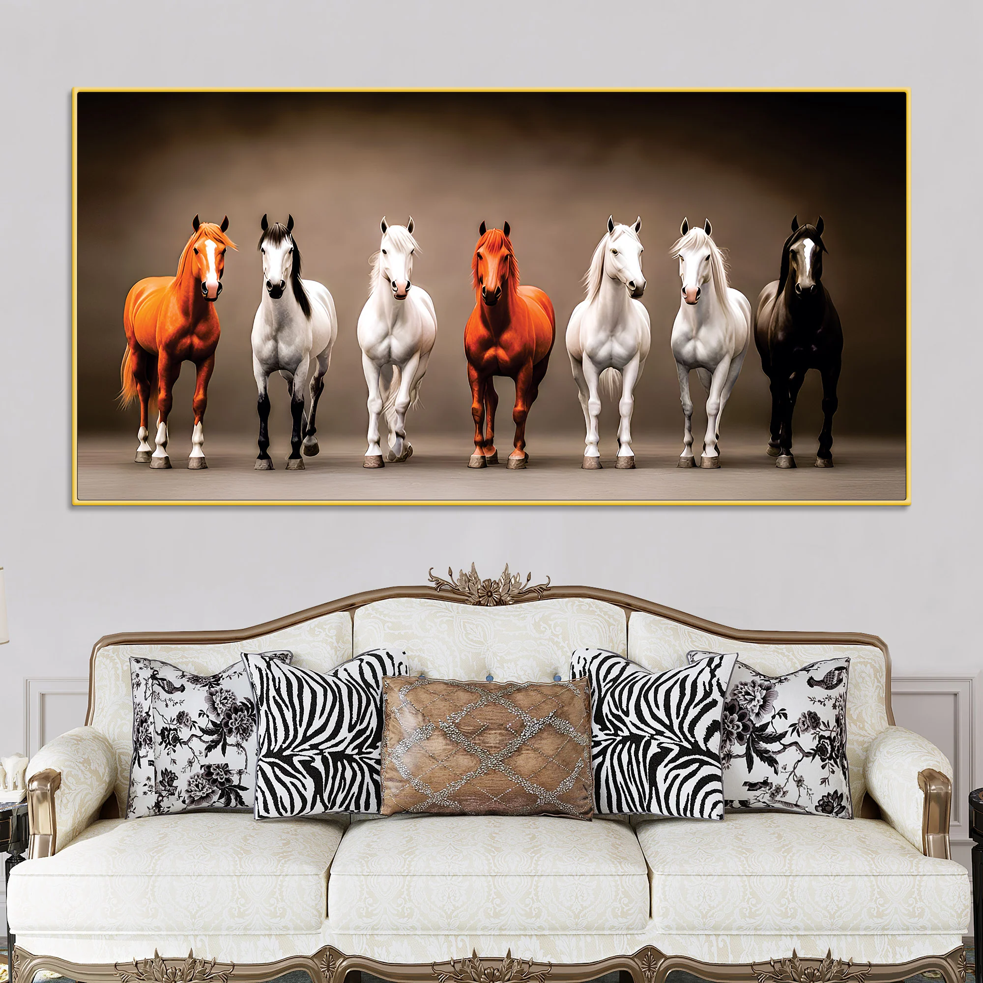 A Group of Diverse Horses Canvas Wall Painting - Image 2
