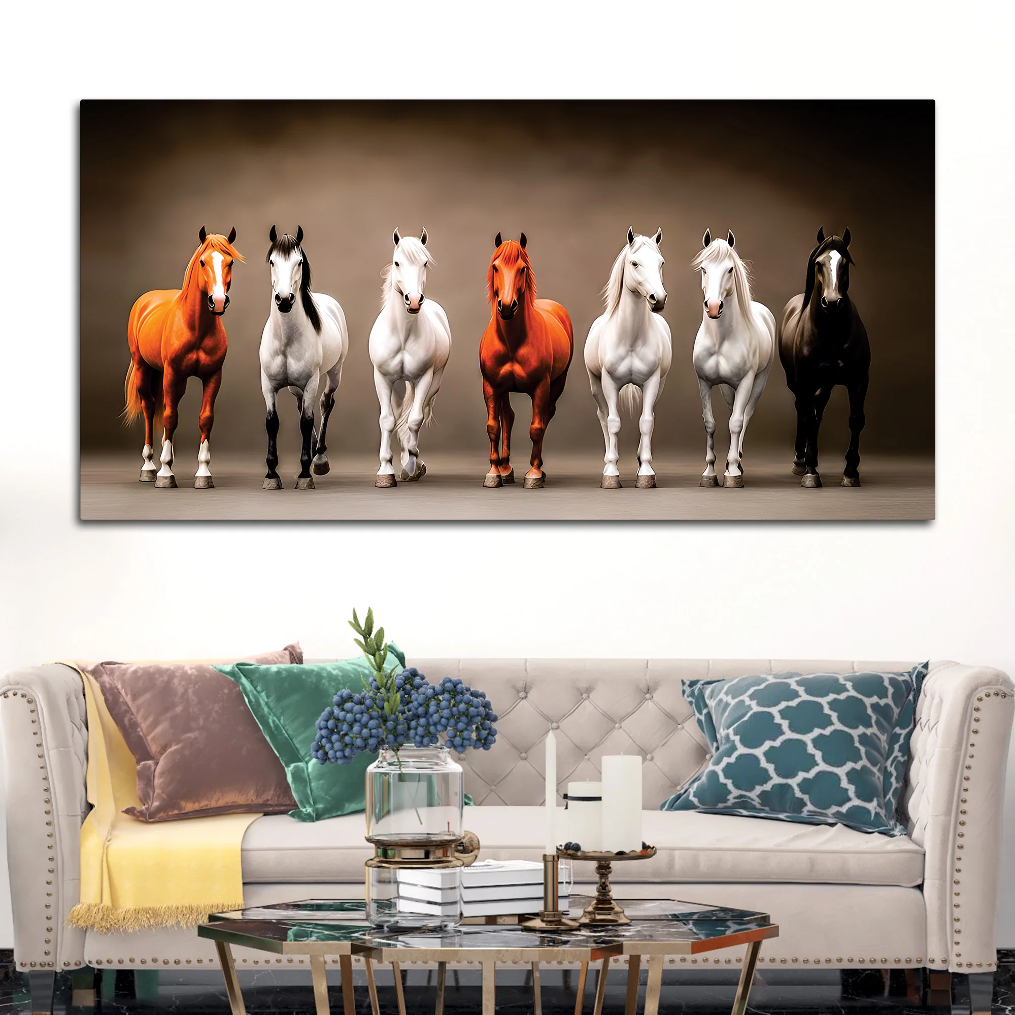 A Group of Diverse Horses Canvas Wall Painting - Image 3
