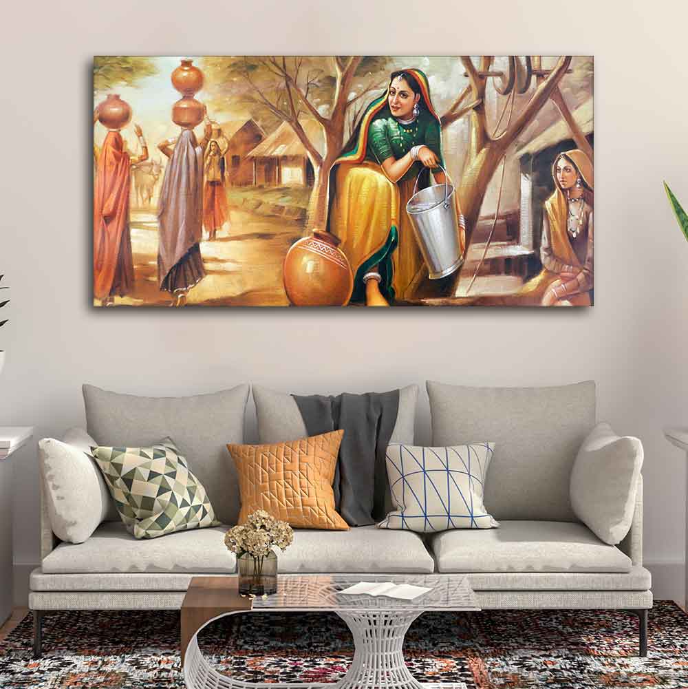 Rajasthani art Water Filling Women Wall Painting - Image 3