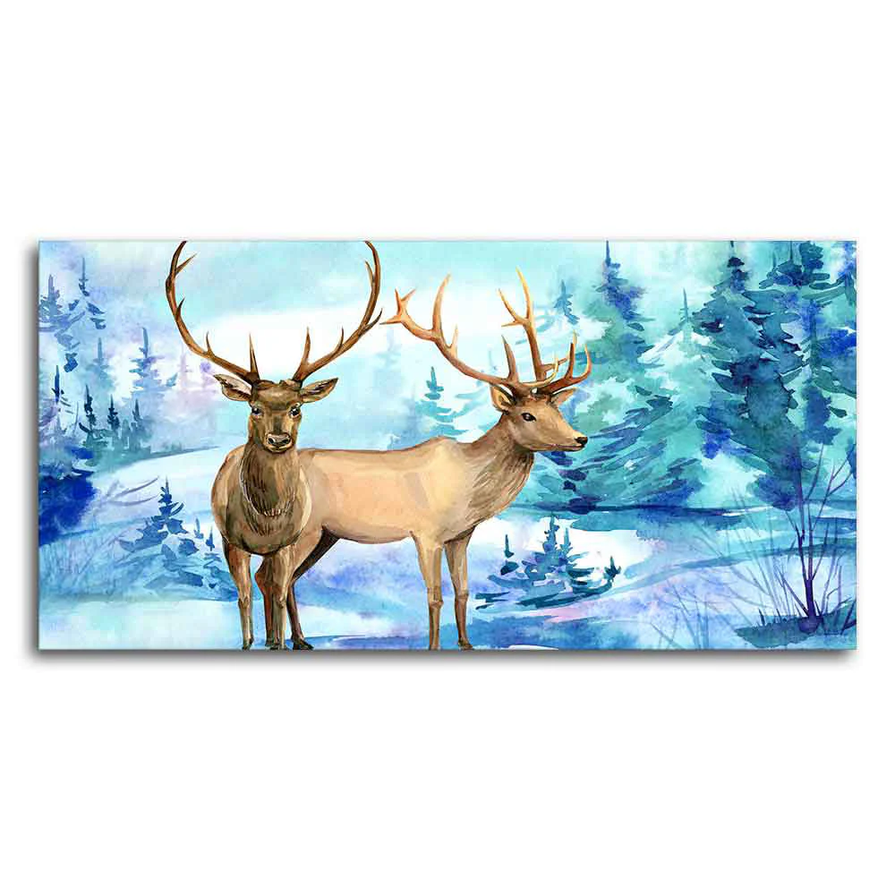 Pair of Deer in Snow Covered Forest Wall Painting - Image 5