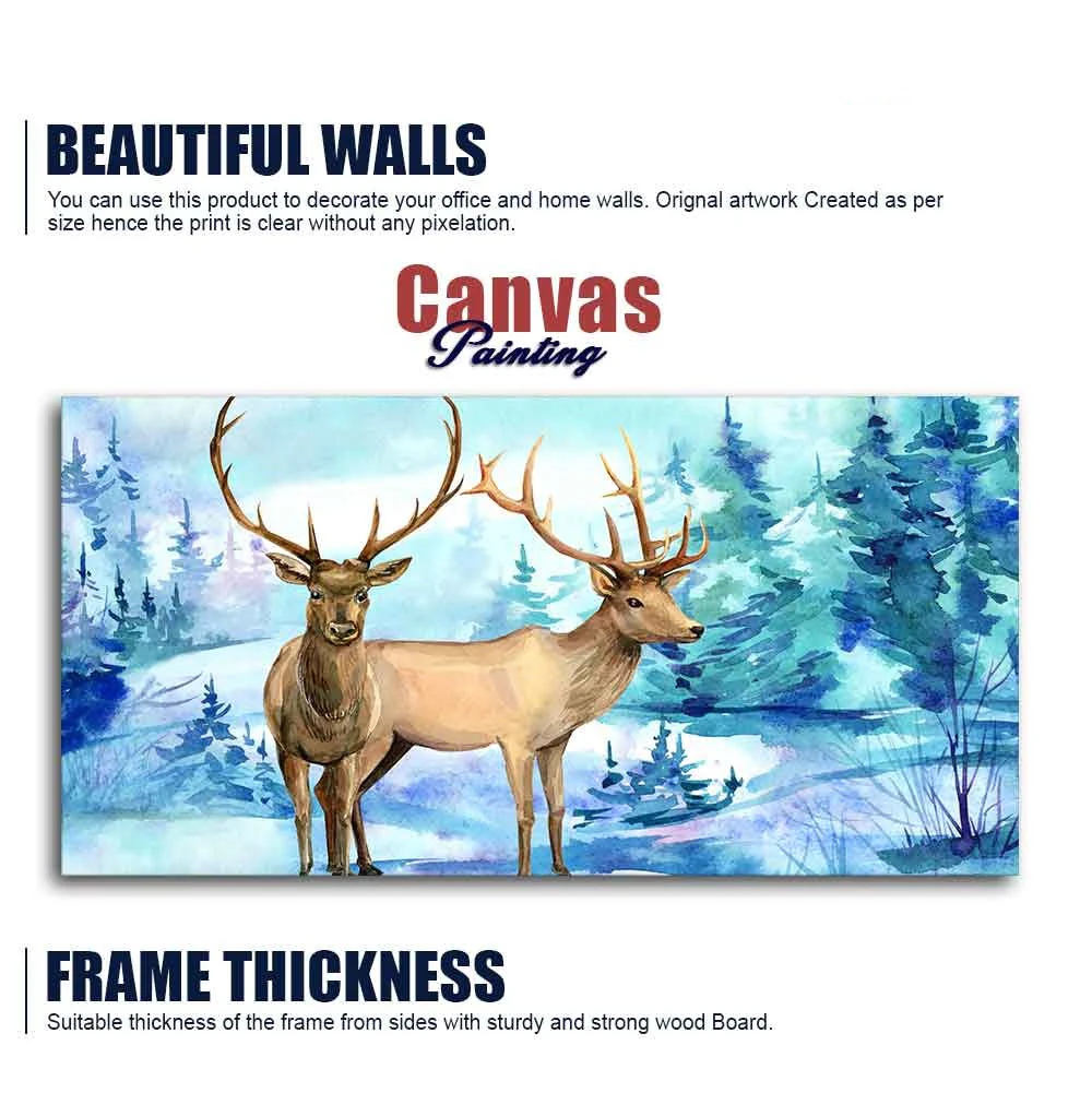 Pair of Deer in Snow Covered Forest Wall Painting - Image 6