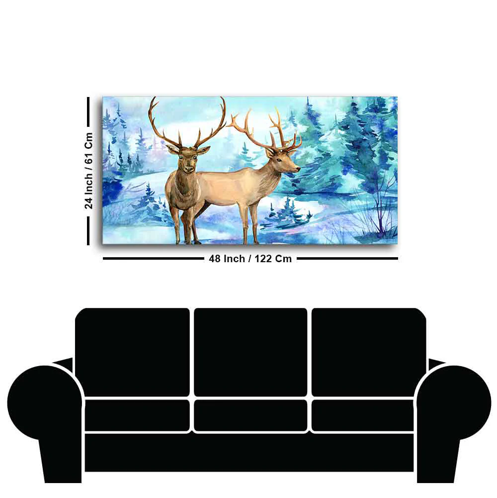 Pair of Deer in Snow Covered Forest Wall Painting - Image 7