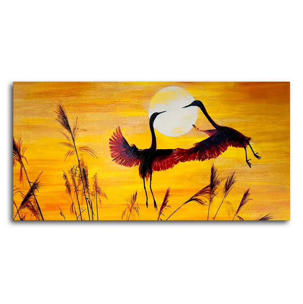 Pair of Flamingos Flying in Sunset Canvas Wall Painting - Image 5