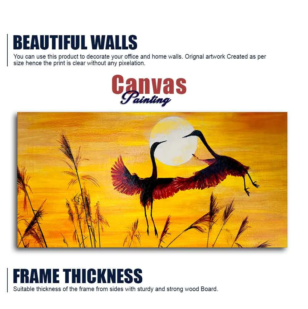 Pair of Flamingos Flying in Sunset Canvas Wall Painting - Image 6