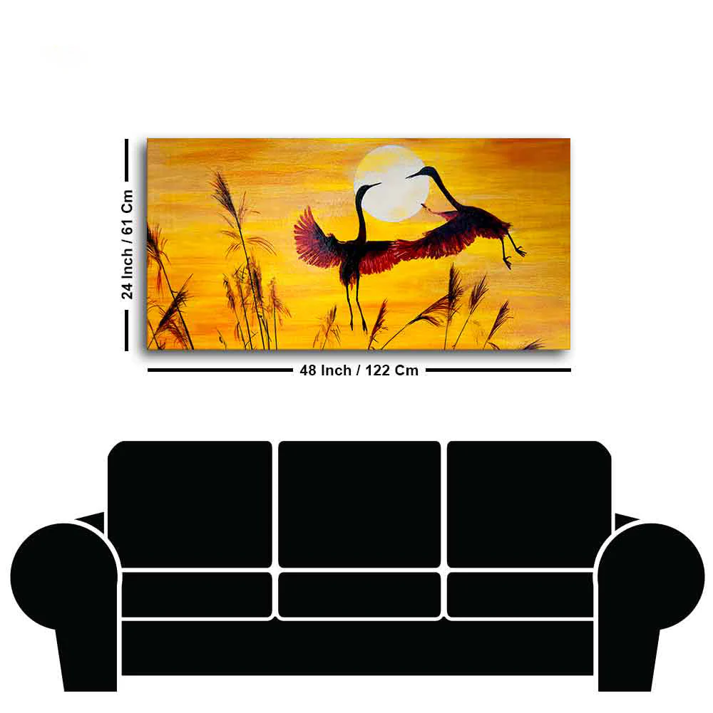 Pair of Flamingos Flying in Sunset Canvas Wall Painting - Image 7