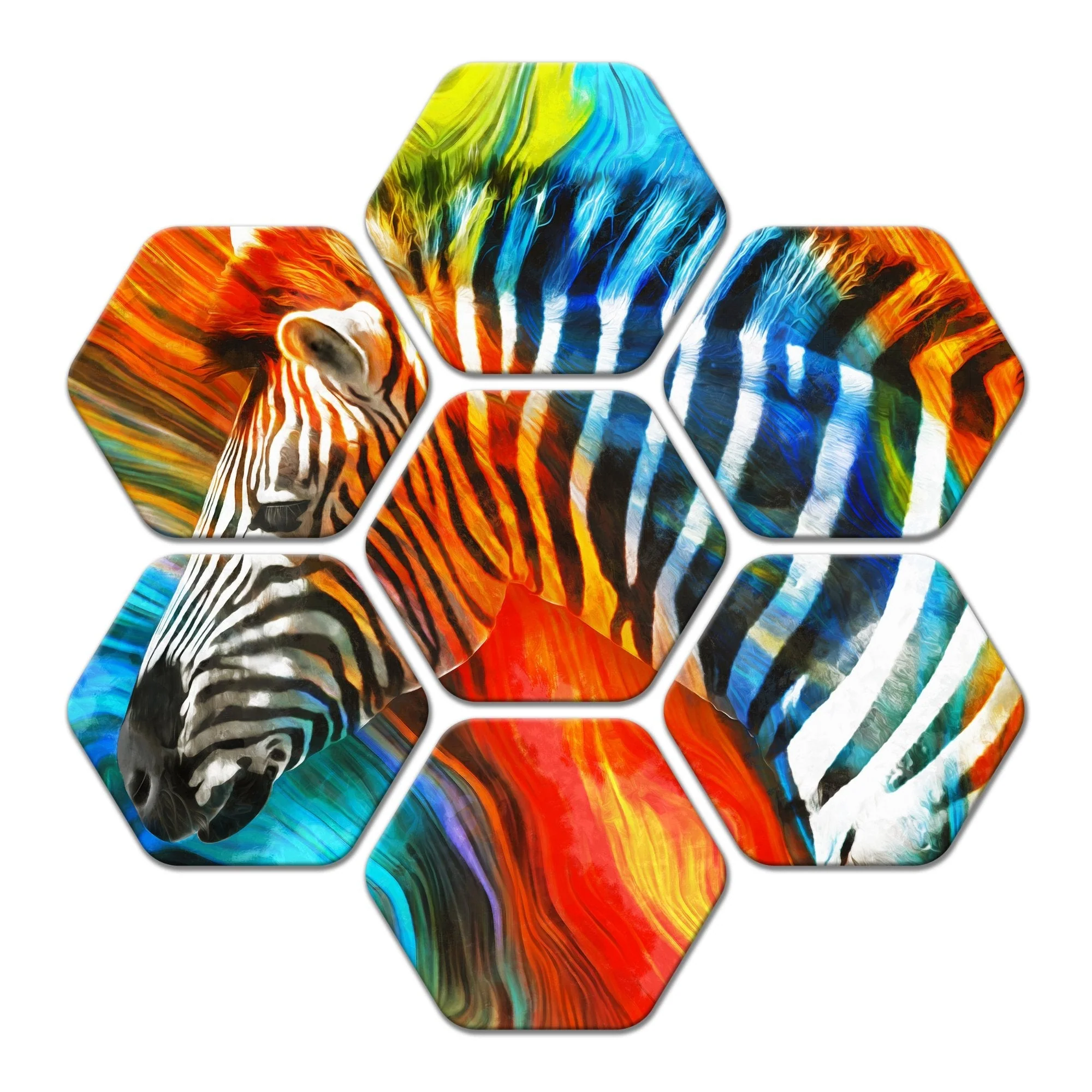 Premium Hexagon Painting of Colorful Zebra Set of 7 - Image 4