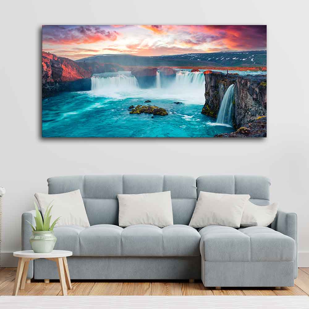 Scenery of Waterfall In Forest Canvas Wall Painting - Image 4