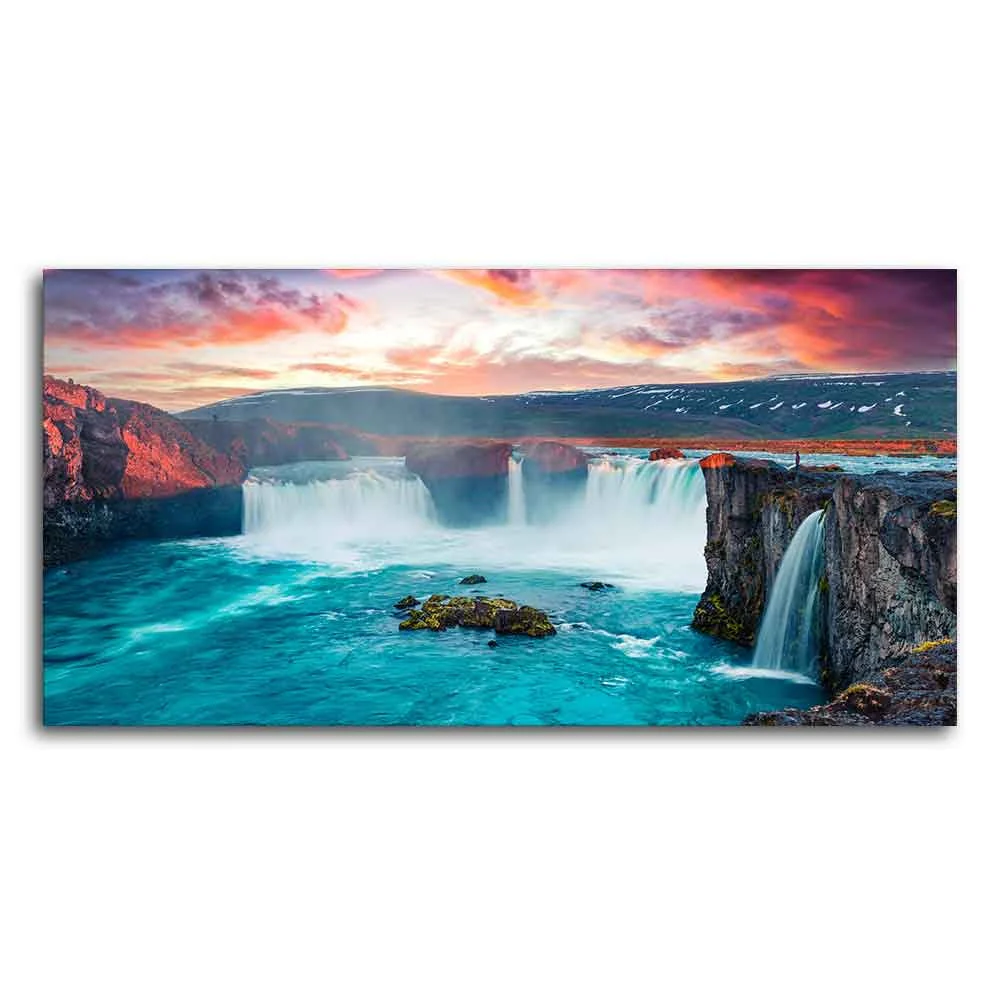 Scenery of Waterfall In Forest Canvas Wall Painting - Image 5