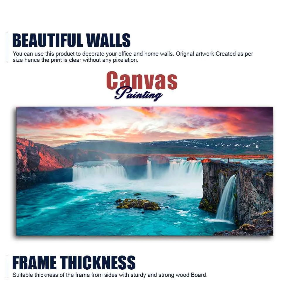 Scenery of Waterfall In Forest Canvas Wall Painting - Image 6