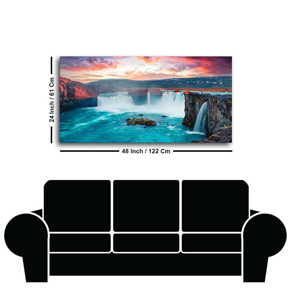 Scenery of Waterfall In Forest Canvas Wall Painting - Image 7
