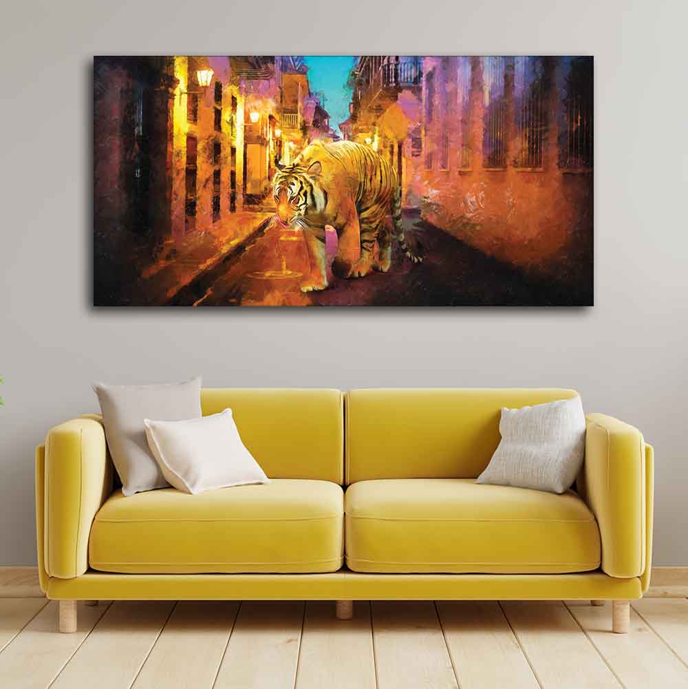 A Tiger Walking in the Street Premium Wall Painting - Image 4