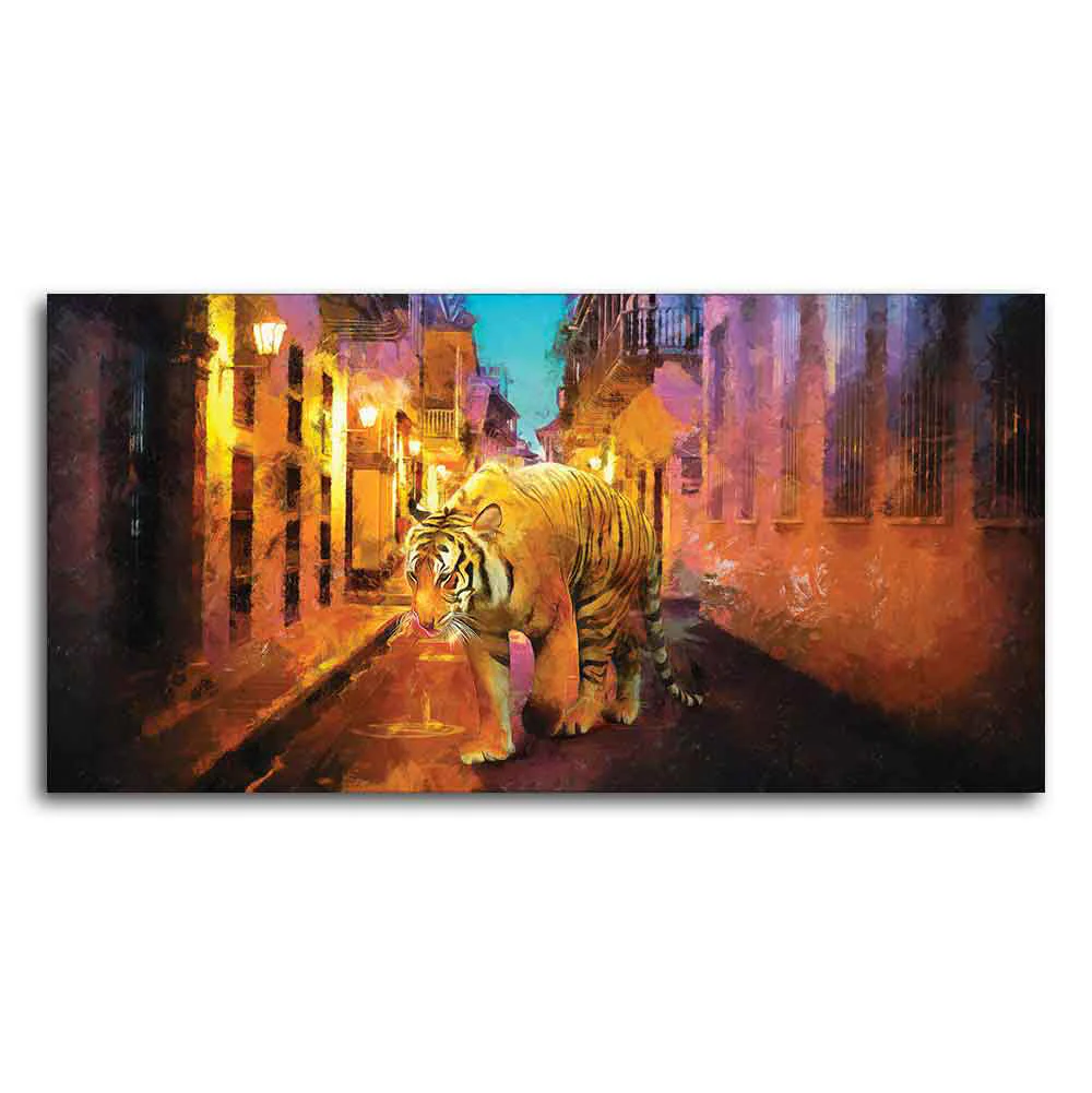 A Tiger Walking in the Street Premium Wall Painting - Image 5