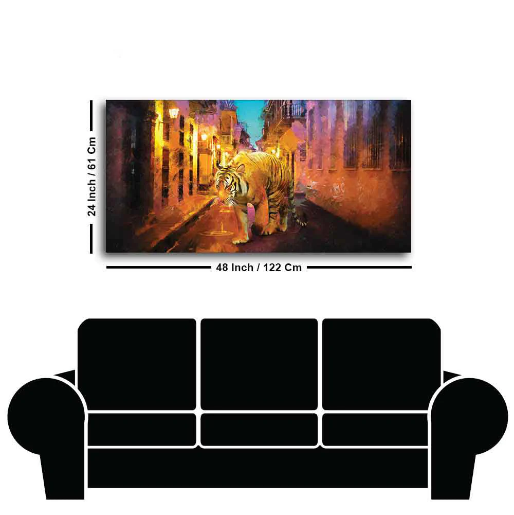 A Tiger Walking in the Street Premium Wall Painting - Image 7