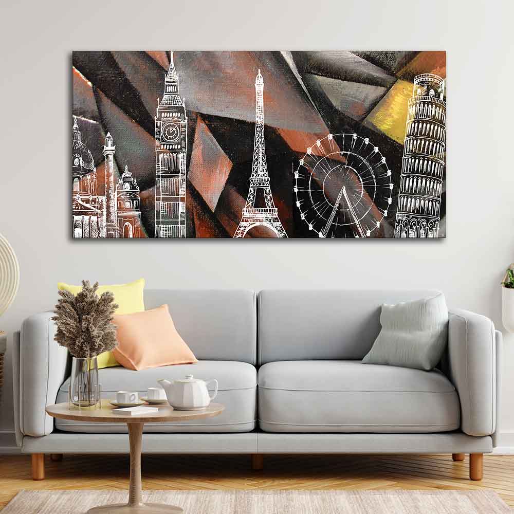 Abstract Art Famous Architectures Canvas Wall Painting - Image 3