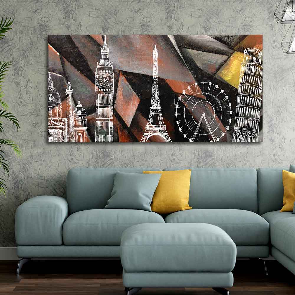 Abstract Art Famous Architectures Canvas Wall Painting - Image 4