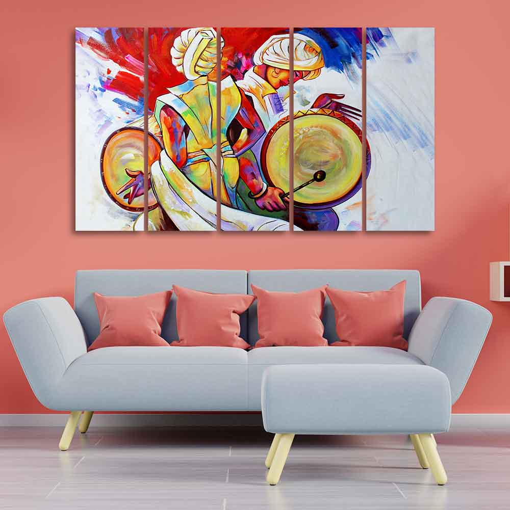 Abstract Art Folk Dance Wall Painting of Five Pieces - Image 2