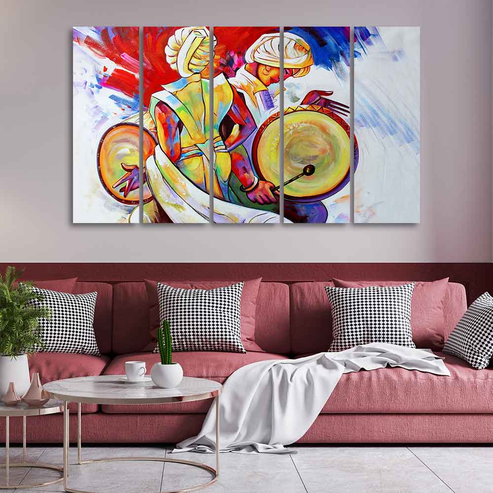Abstract Art Folk Dance Wall Painting of Five Pieces - Image 3