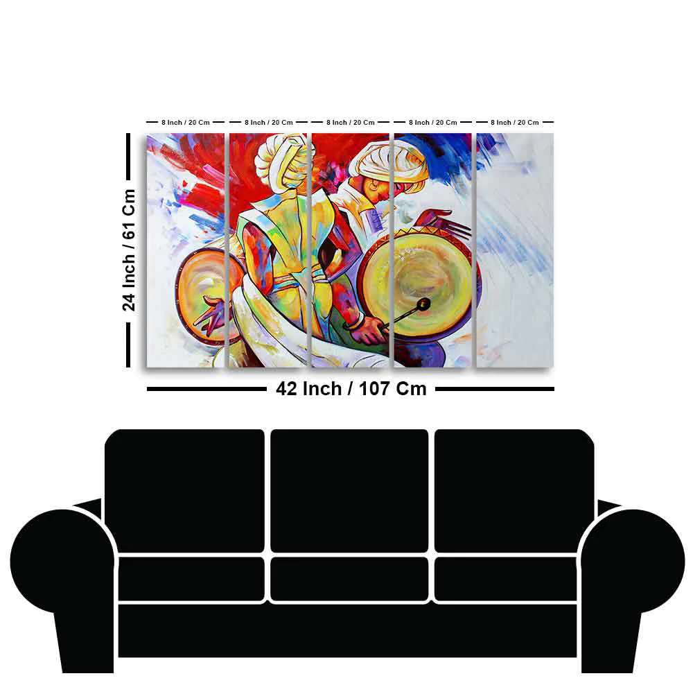 Abstract Art Folk Dance Wall Painting of Five Pieces - Image 6