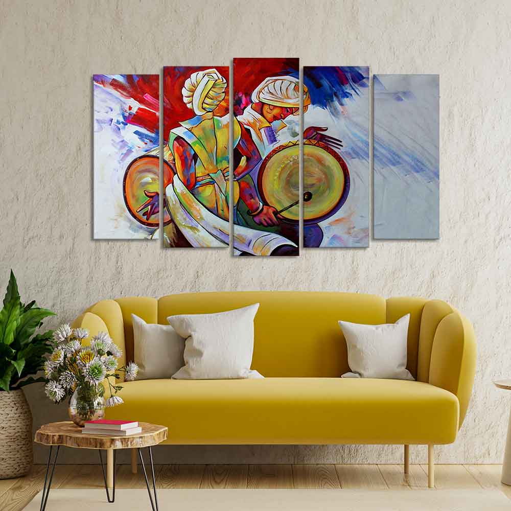 Abstract Art Folk Dance Wall Painting of Five Pieces Set - Image 2