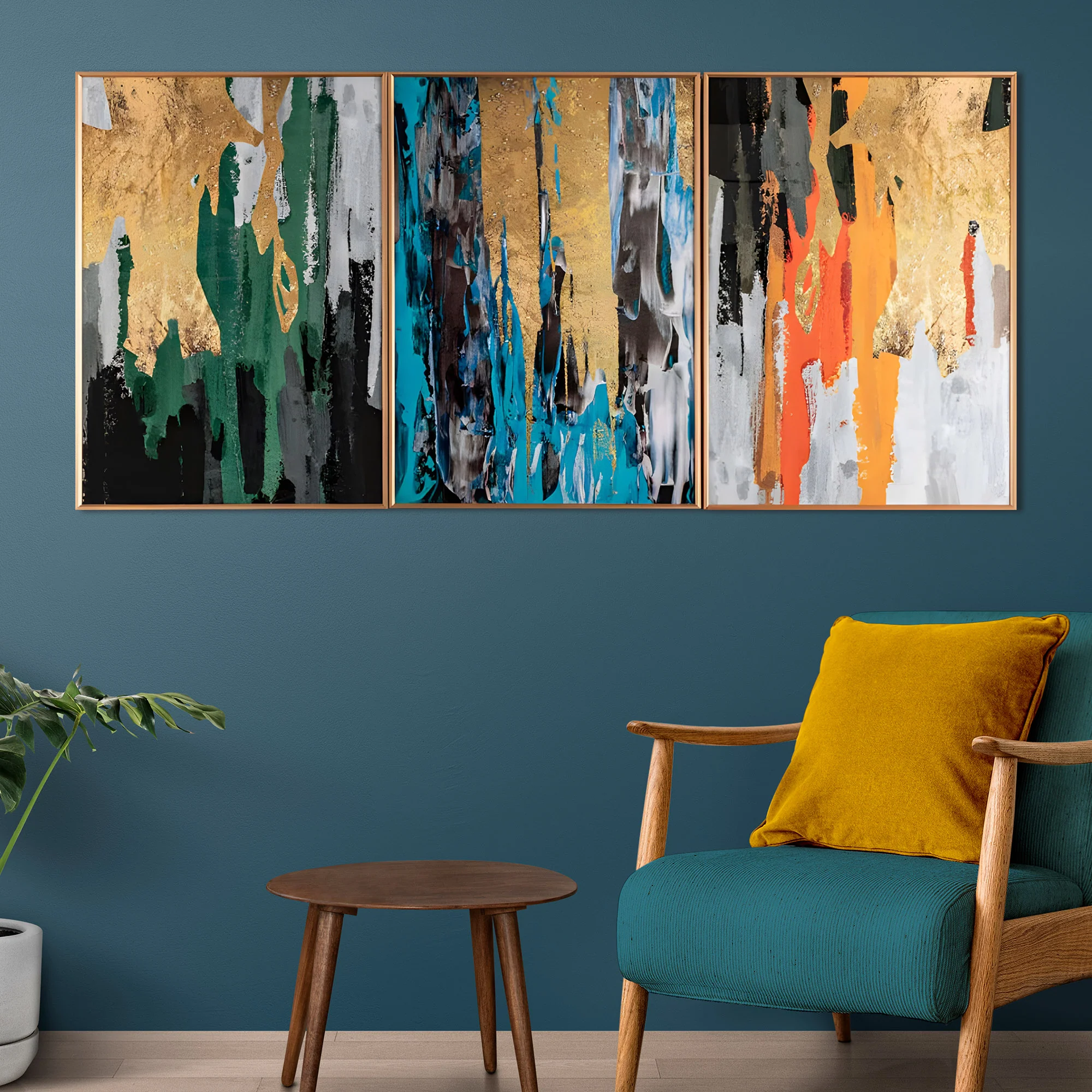 Abstract Art Framed Crystal Glass Painting Set of 3 - Image 2