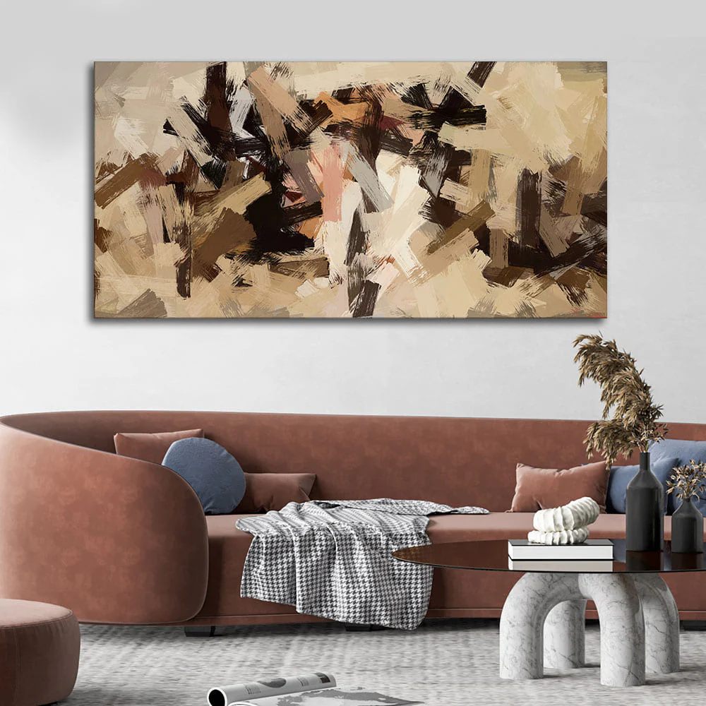 Abstract Art in Beige and Brown color Strokes Canvas Wall Painting - Image 2