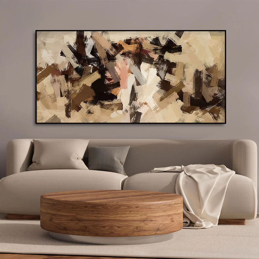 Abstract Art in Beige and Brown color Strokes Canvas Wall Painting - Image 3