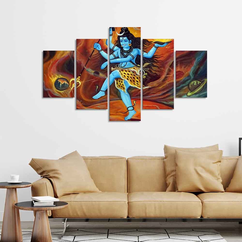 Abstract Art Lord Nataraja Five Pieces Canvas Wall Painting - Image 2