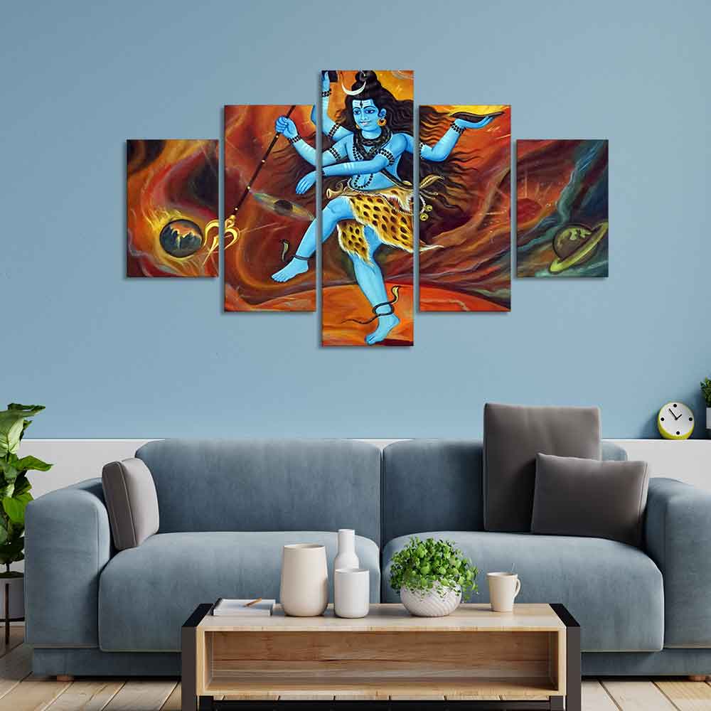 Abstract Art Lord Nataraja Five Pieces Canvas Wall Painting - Image 3
