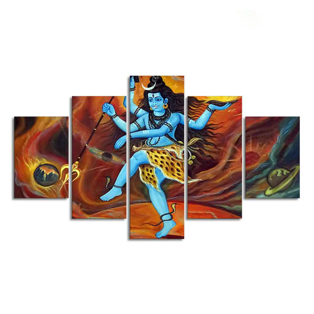 Abstract Art Lord Nataraja Five Pieces Canvas Wall Painting - Image 4