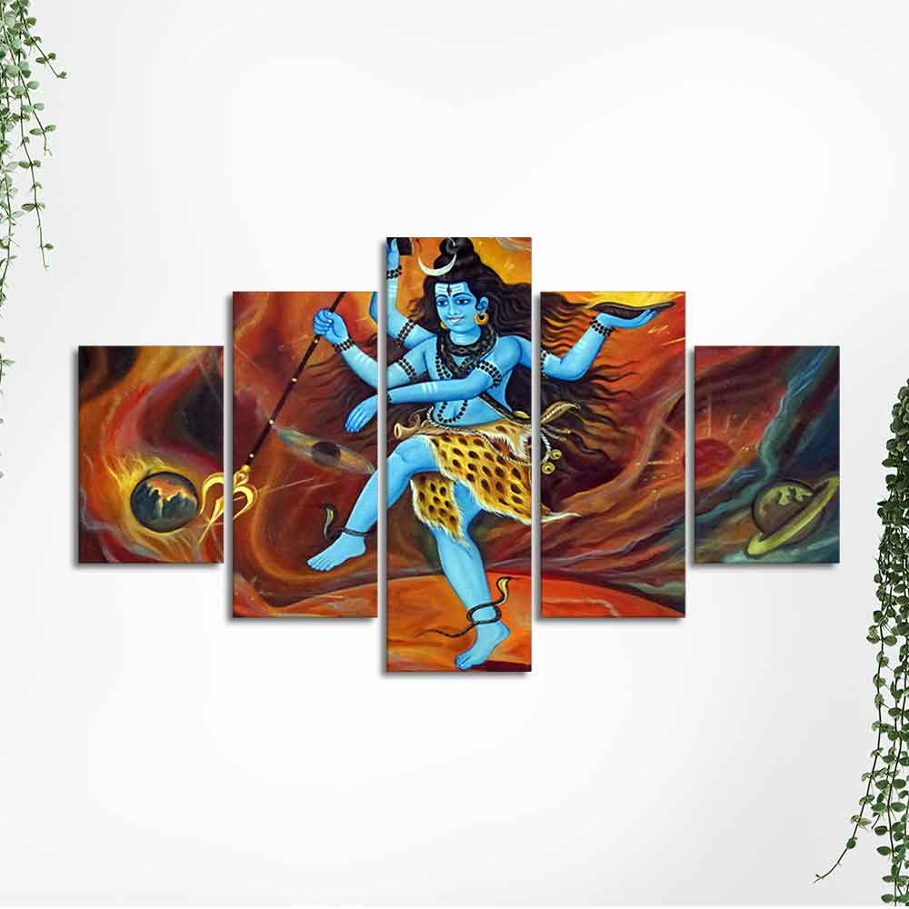 Abstract Art Lord Nataraja Five Pieces Canvas Wall Painting - Image 5