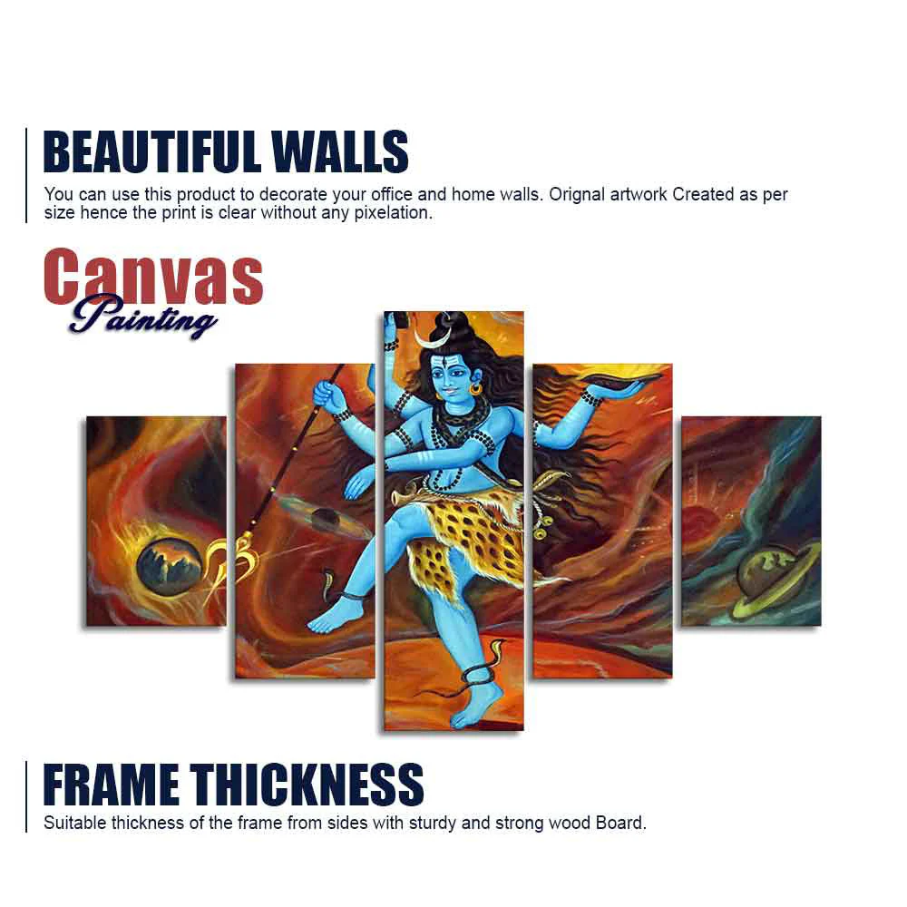 Abstract Art Lord Nataraja Five Pieces Canvas Wall Painting - Image 6