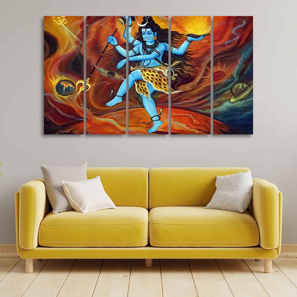 Abstract Art Lord Shiva Five Pieces Canvas Wall Painting - Image 2