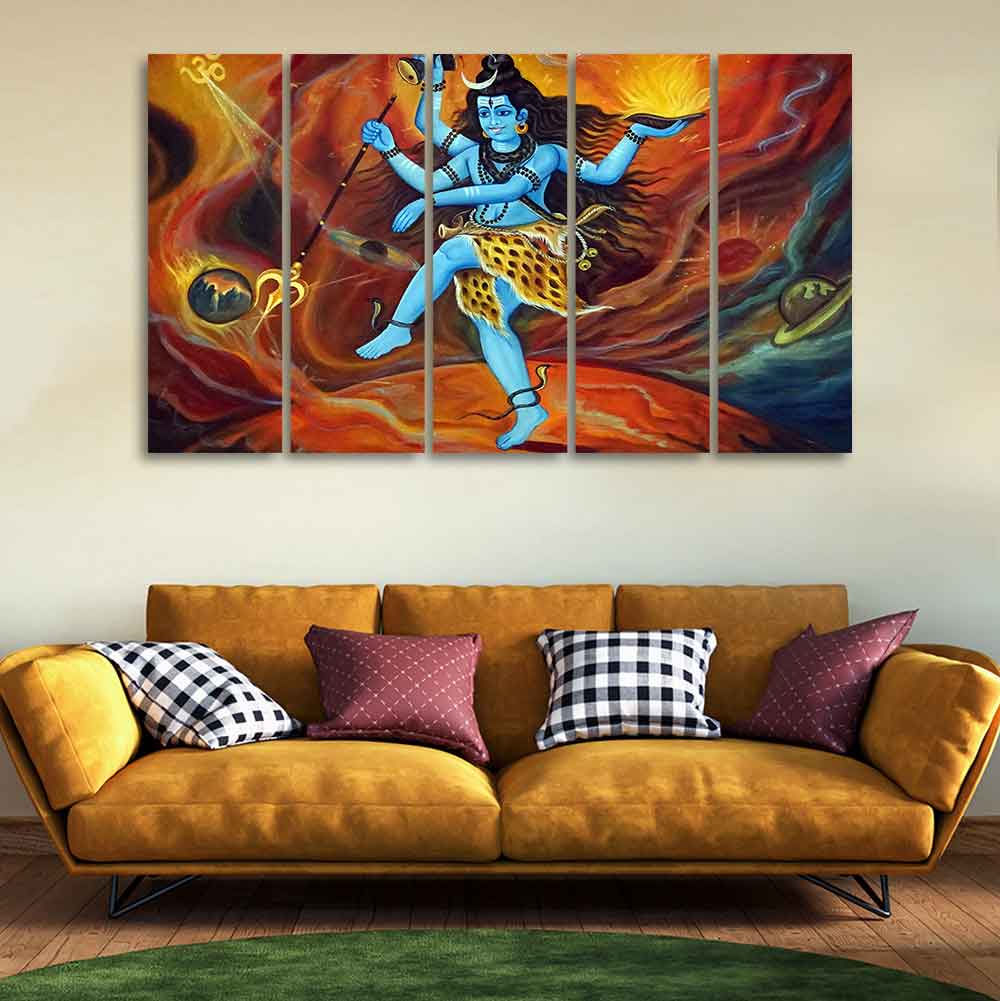 Abstract Art Lord Shiva Five Pieces Canvas Wall Painting - Image 3