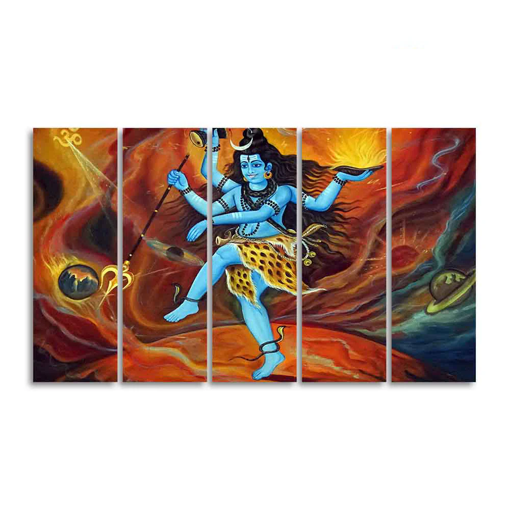 Abstract Art Lord Shiva Five Pieces Canvas Wall Painting - Image 4