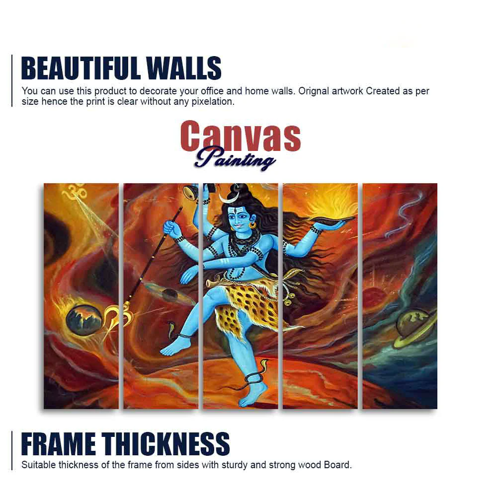 Abstract Art Lord Shiva Five Pieces Canvas Wall Painting - Image 5