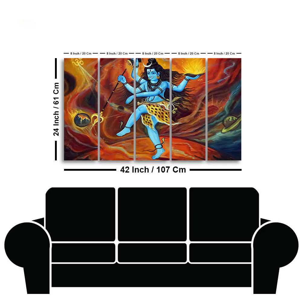 Abstract Art Lord Shiva Five Pieces Canvas Wall Painting - Image 6