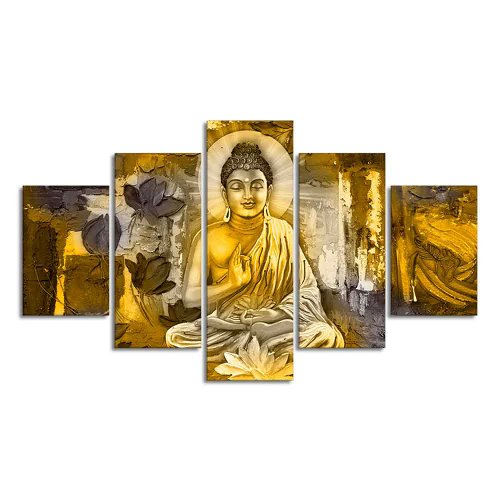 Abstract Art Meditating Lord Buddha Wall Painting Five Pieces - Image 4