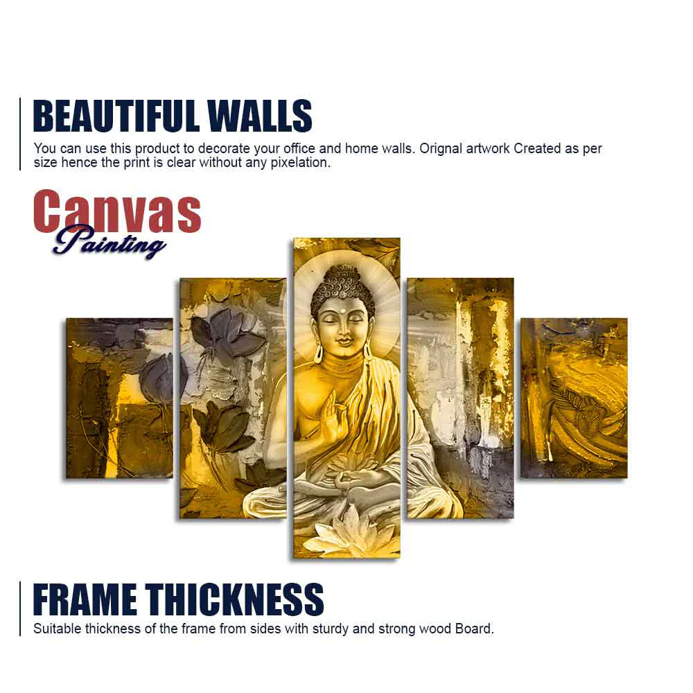 Abstract Art Meditating Lord Buddha Wall Painting Five Pieces - Image 6