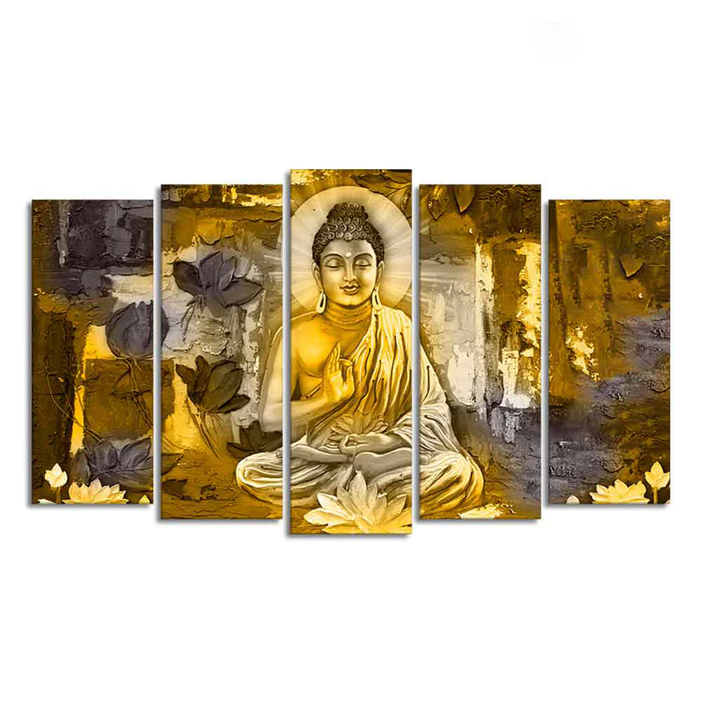 Abstract Art Meditating Lord Buddha Wall Painting Set of Five Pieces - Image 4