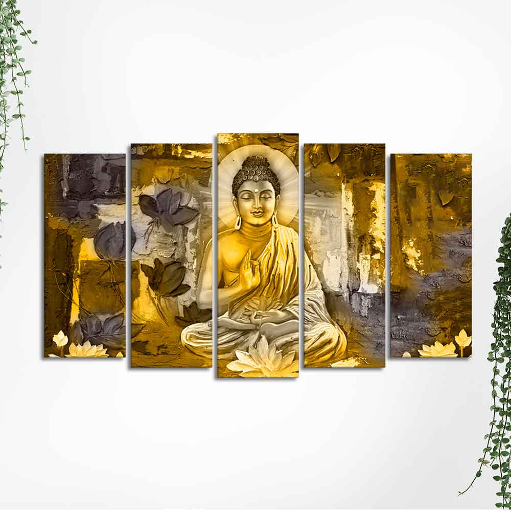 Abstract Art Meditating Lord Buddha Wall Painting Set of Five Pieces - Image 5