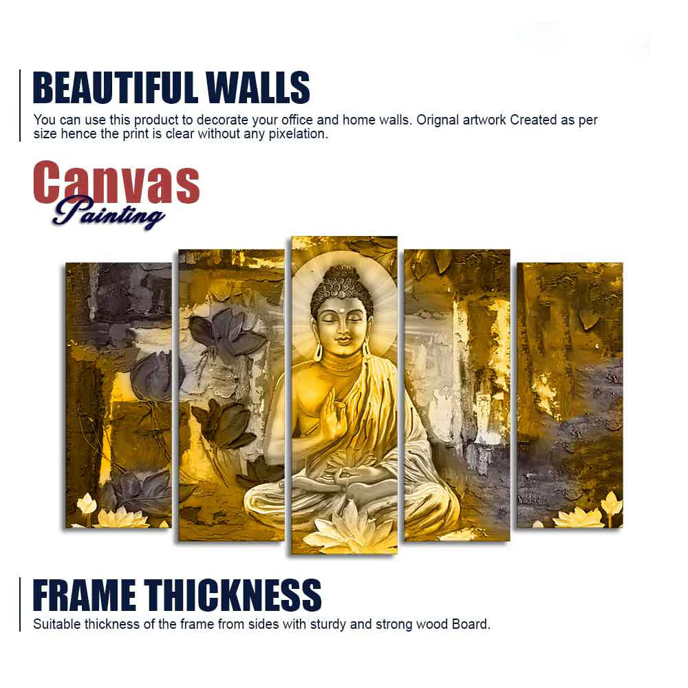 Abstract Art Meditating Lord Buddha Wall Painting Set of Five Pieces - Image 6